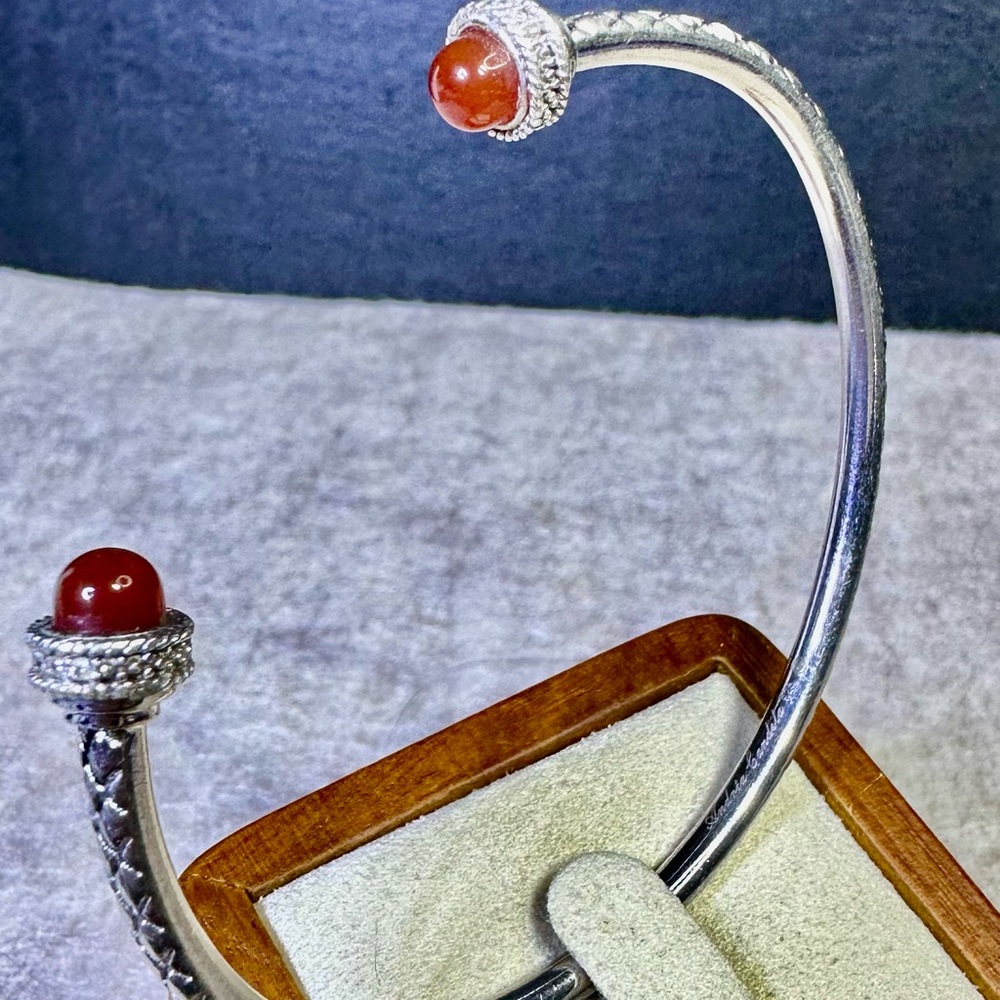Andrea Candela 925 Silver Cuff Bracelet Carnelian & Diamond Size 6.5” Lot 515